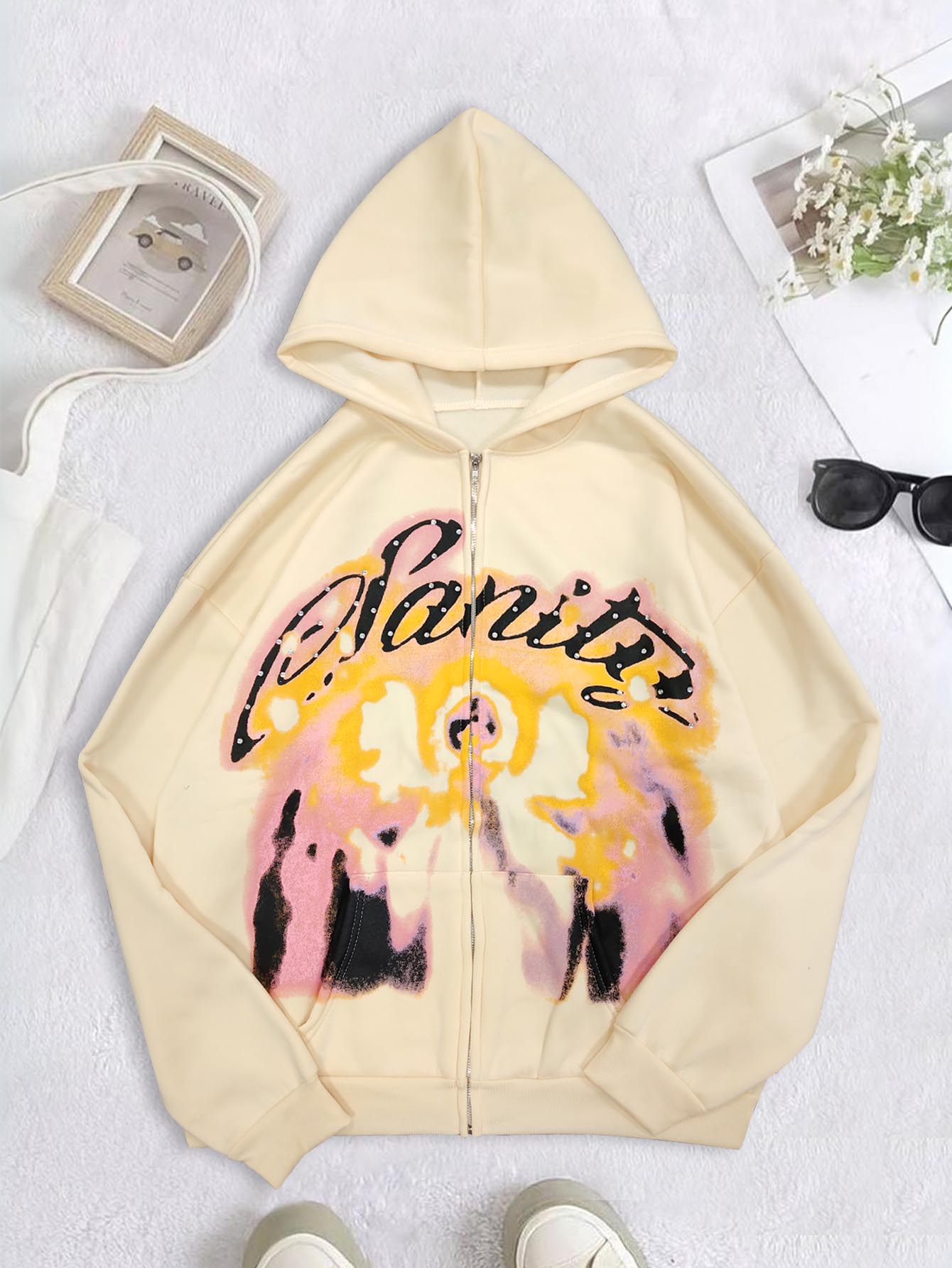 Vintage Zip Hoodie - Cardigan con cappuccio dal design americano
