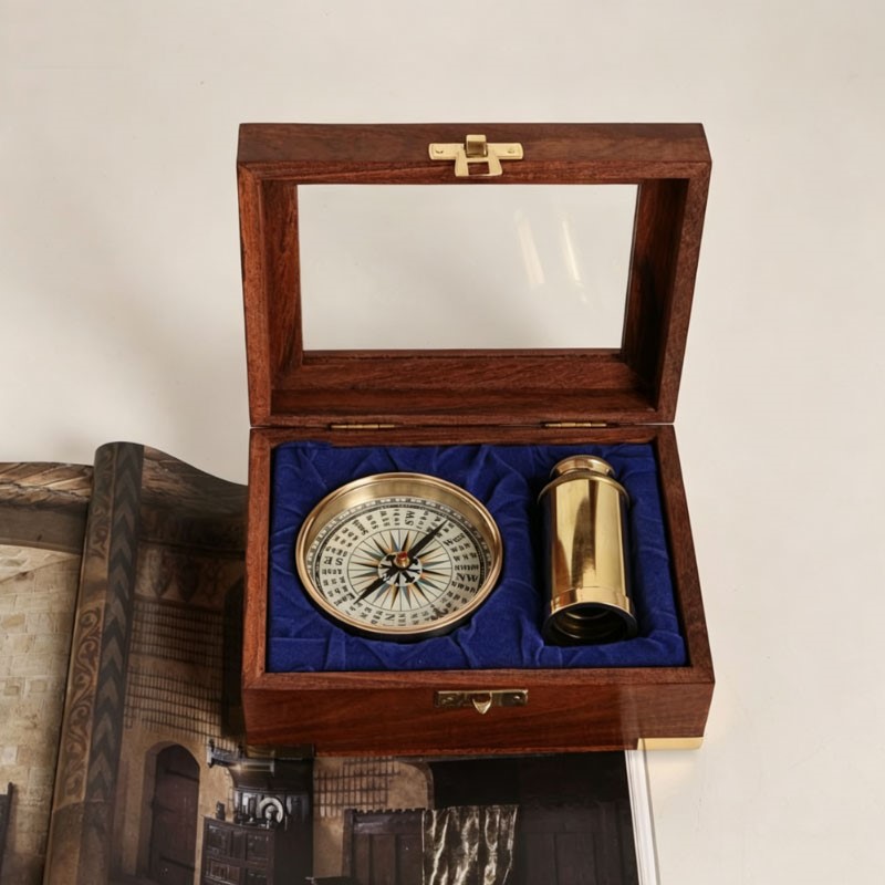 Vintage Collectible Ornaments - Set Bussola Nautica e Telescopio in