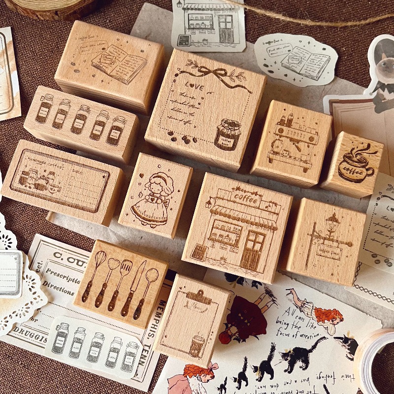 Vintage Collectible Stamps - Timbro in Legno Vintage Tema Caffè